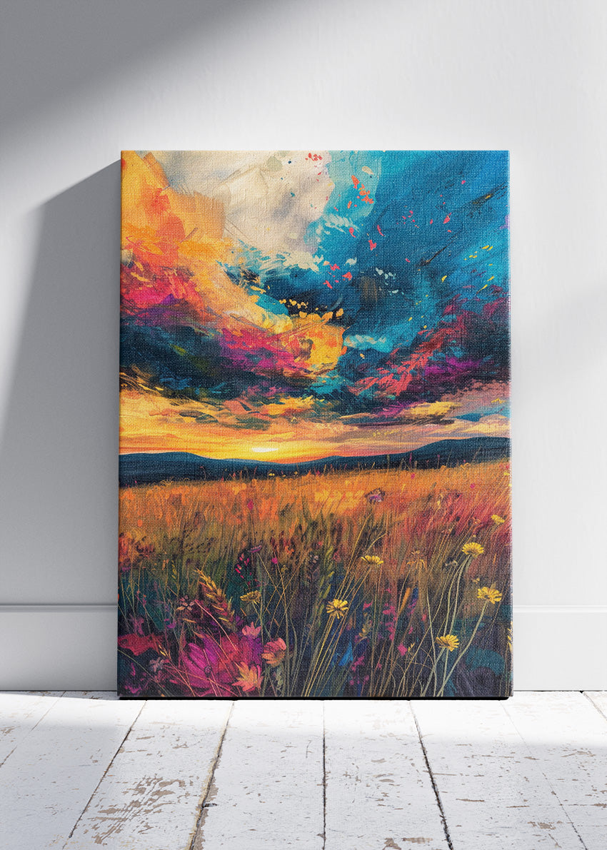 Vibrant Wildflower Sunset – Expressive Landscape Canvas & Poster Print – AI PRINT LAB