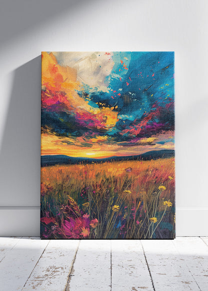 Vibrant Wildflower Sunset – Expressive Landscape Canvas & Poster Print – AI PRINT LAB