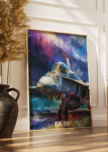 FA-18 Hornet Fighter Jet Poster & Canvas Print – Vibrant Aviation Wall Art