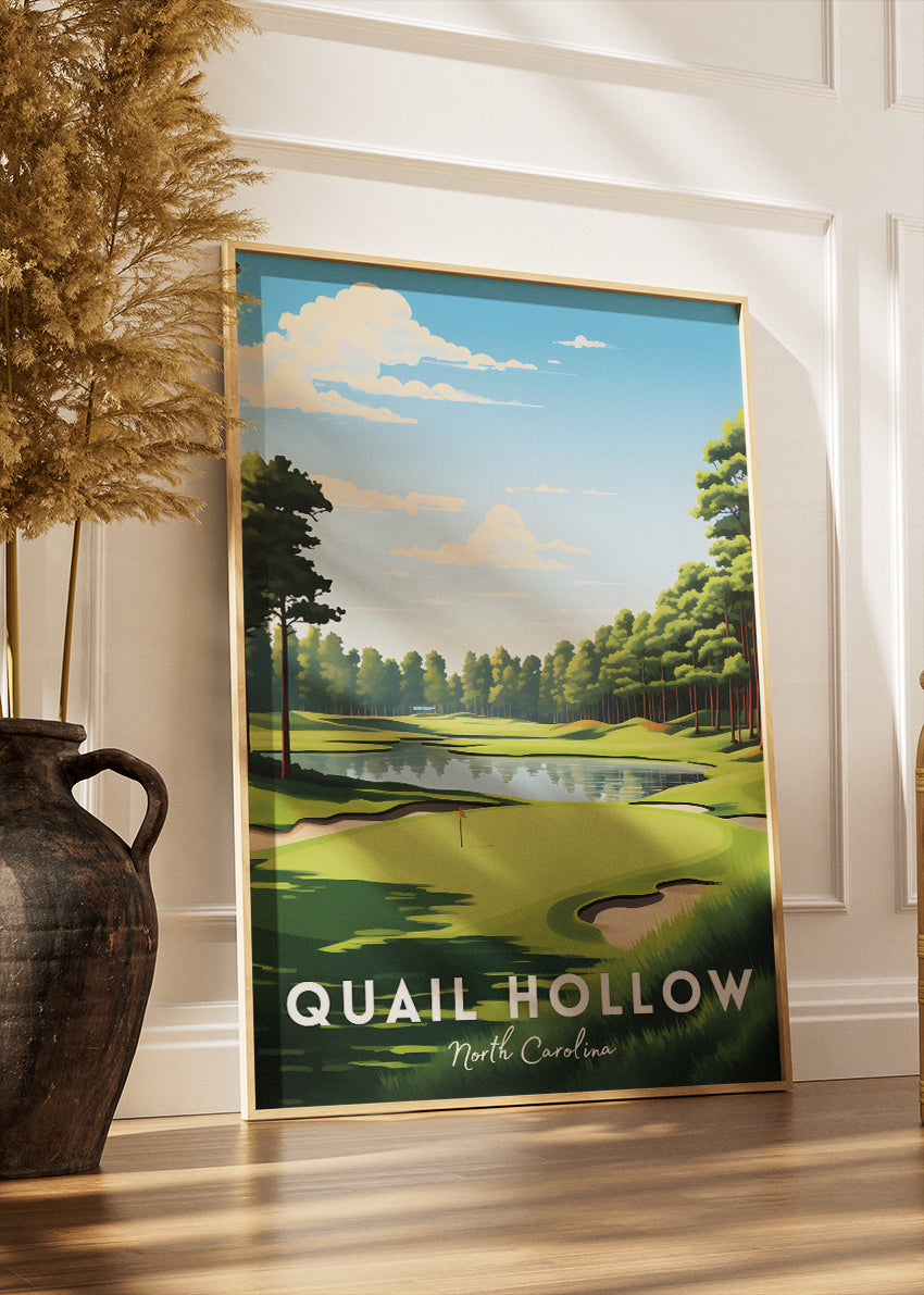 Quail Hollow North Carolina Poster & Canvas Print – Illustrated Golf Course Wall Art