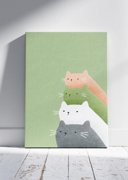 Minimalist Cute Cats Canvas Print & Poster – Modern Scandinavian Cat Wall Art – AI PRINT LAB
