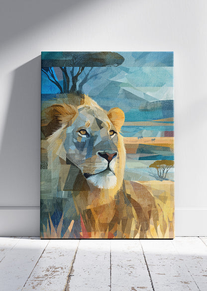 Geometric Safari Lion Canvas Print & Poster – Modern African Wildlife Wall Art – AI PRINT LAB