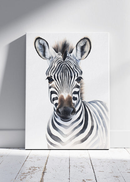 Minimal Zebra Portrait Poster & Canvas Print – Modern Wildlife Wall Art
