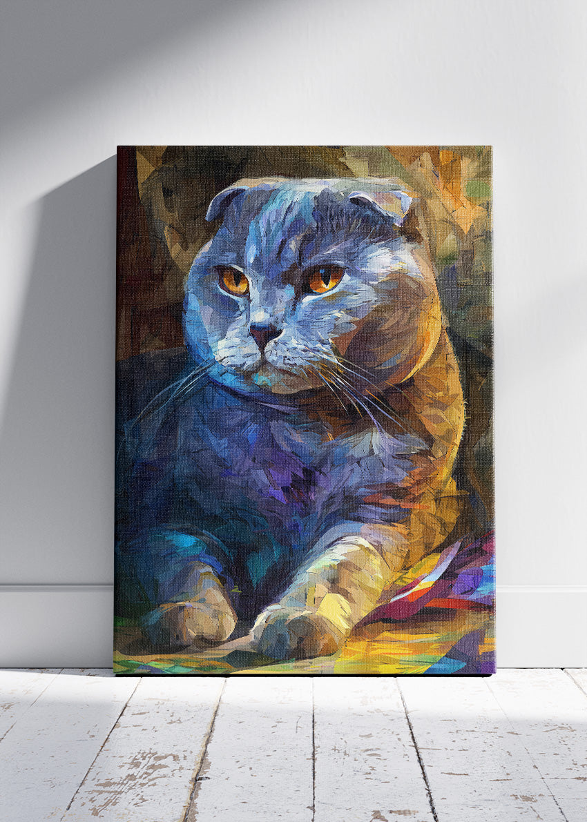 Colorful Scottish Fold Cat Canvas Print & Poster – Modern Artistic Cat Wall Art – AI PRINT LAB