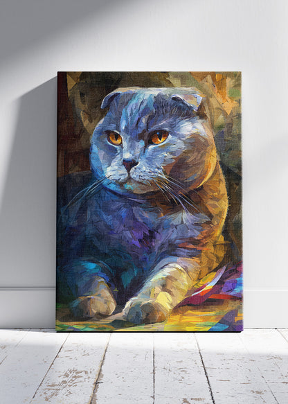 Colorful Scottish Fold Cat Canvas Print & Poster – Modern Artistic Cat Wall Art – AI PRINT LAB