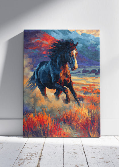 Majestic Running Horse Canvas Print & Poster – Wild Stallion Landscape Wall Art – AI PRINT LAB
