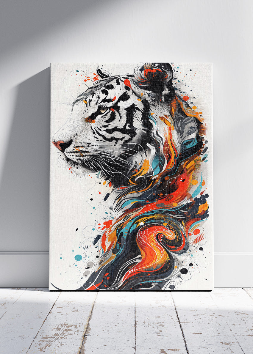 Abstract White Tiger Canvas Print & Poster – Modern Ink Splash Tiger Wall Art – AI PRINT LAB