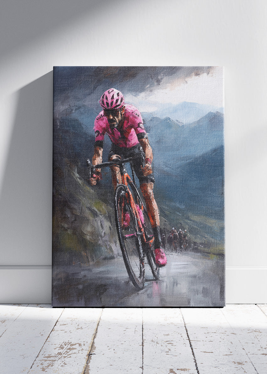 Pink Jersey Mountain Attack Cycling Art Print & Canvas – Relentless Ascent