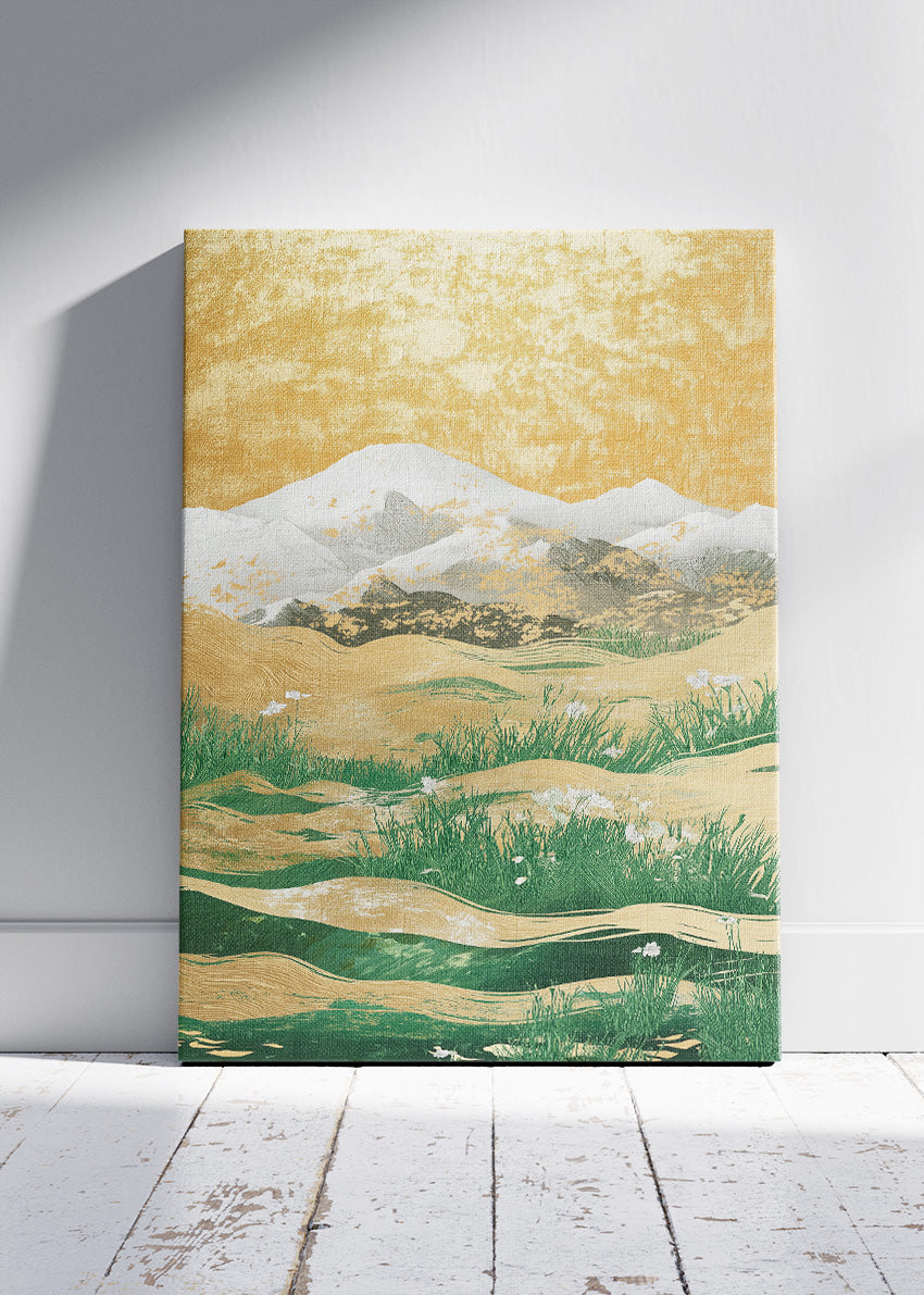 Golden Horizon Fields – Minimal Landscape Canvas & Poster Print – AI PRINT LAB
