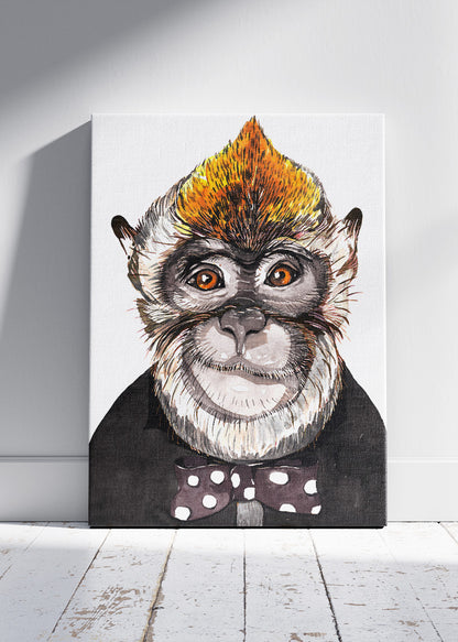 Funny Monkey Portrait Canvas Print & Poster – Cute Bow Tie Monkey Wall Art – AI PRINT LAB