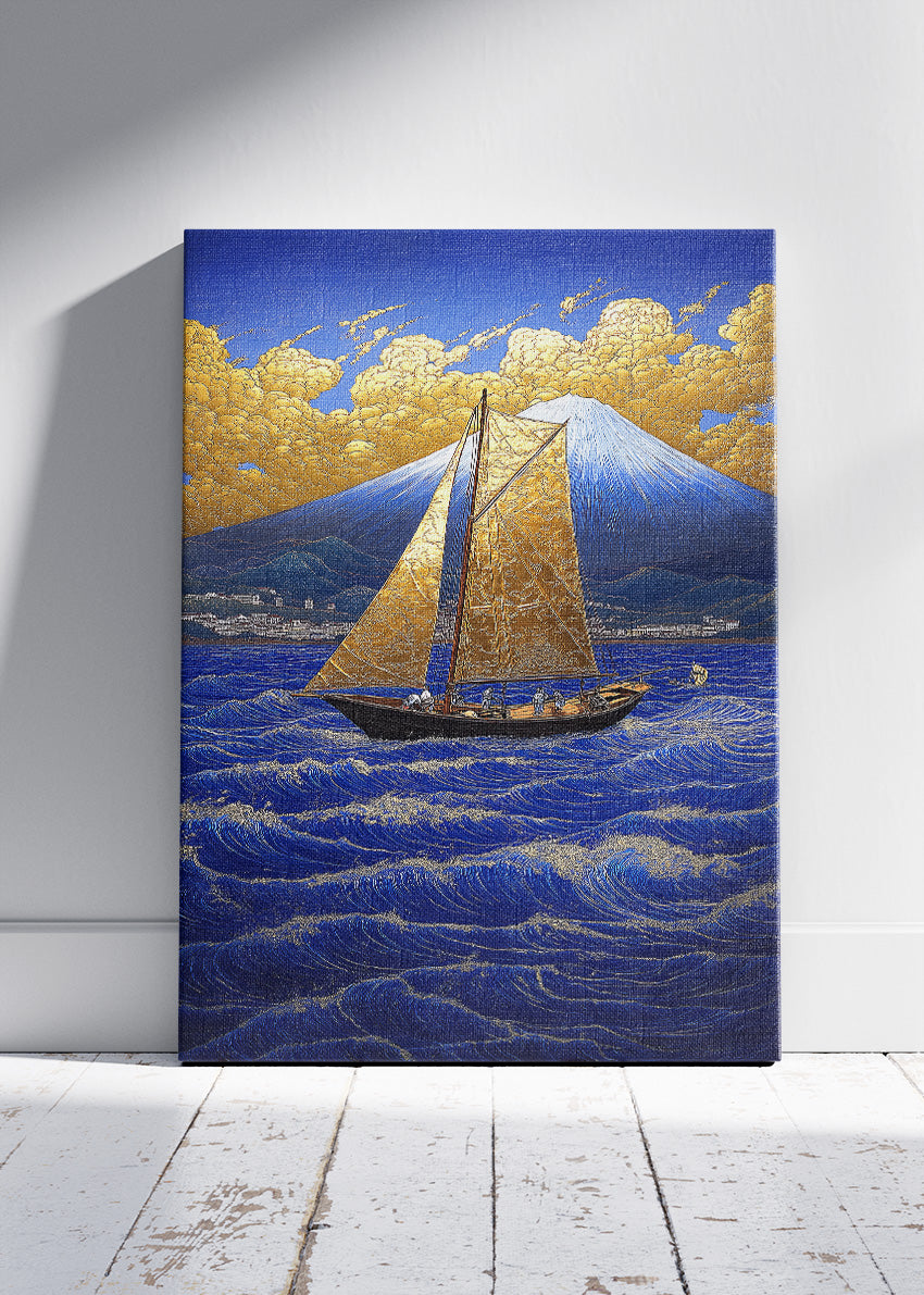 Golden Sails at Fuji – Luxury Ocean Canvas & Poster Print – AI PRINT LAB