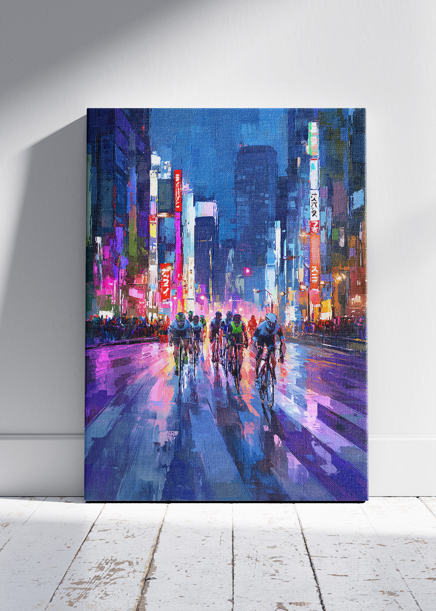 Neon City Night Cycling Art Print & Canvas – Midnight Breakaway