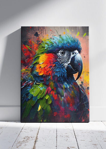 Colorful Parrot Poster & Canvas Print – Vibrant Splash Art Bird Illustration
