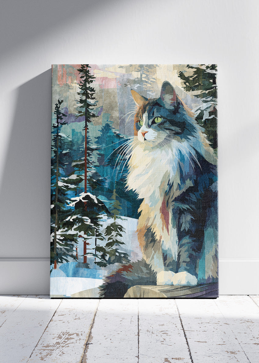 Snow Forest Cat Canvas Print & Poster – Winter Nature Feline Wall Art – AI PRINT LAB