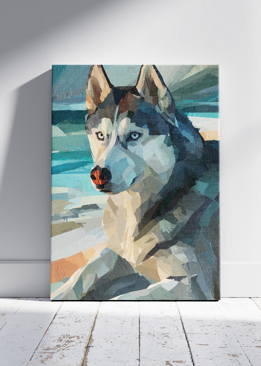 Geometric Husky Canvas Print & Poster – Modern Arctic Dog Wall Art – AI PRINT LAB