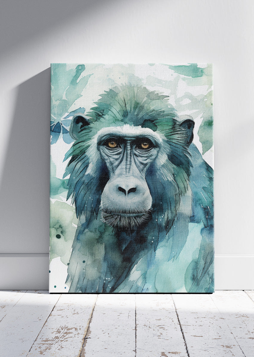 Watercolor Monkey Canvas Print & Poster – Minimal Jungle Animal Wall Art – AI PRINT LAB