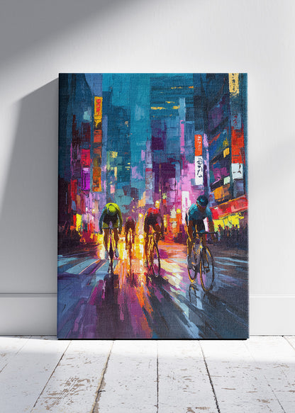 Neon City Sprint Cycling Art Print & Canvas – Electric Night Breakaway