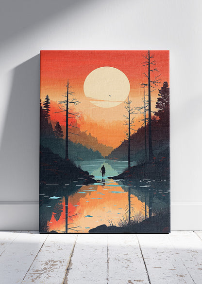 Solitude at Sunset – Modern Silhouette Forest Canvas & Poster Print – AI PRINT LAB