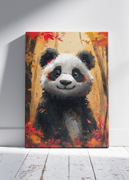 Autumn Forest Panda Poster & Canvas Print – Cute Animal Art in Warm Fall Colors