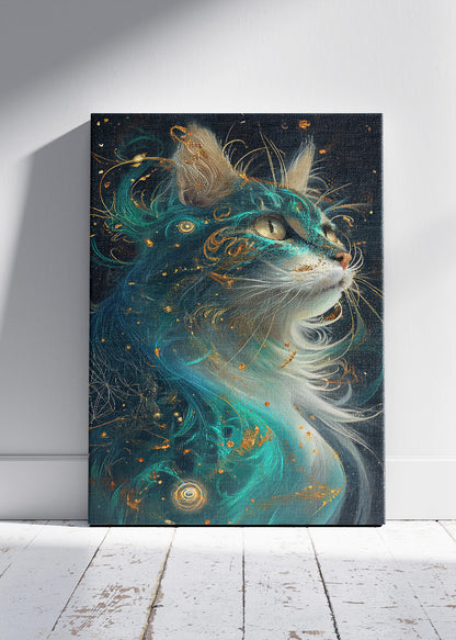 Abstract Cosmic Cat Canvas Print & Poster – Luxury Animal Wall Art – AI PRINT LAB