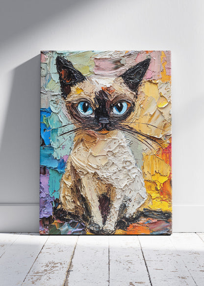 Textured Siamese Cat Poster & Canvas Print – Colorful Palette Knife Painting Art