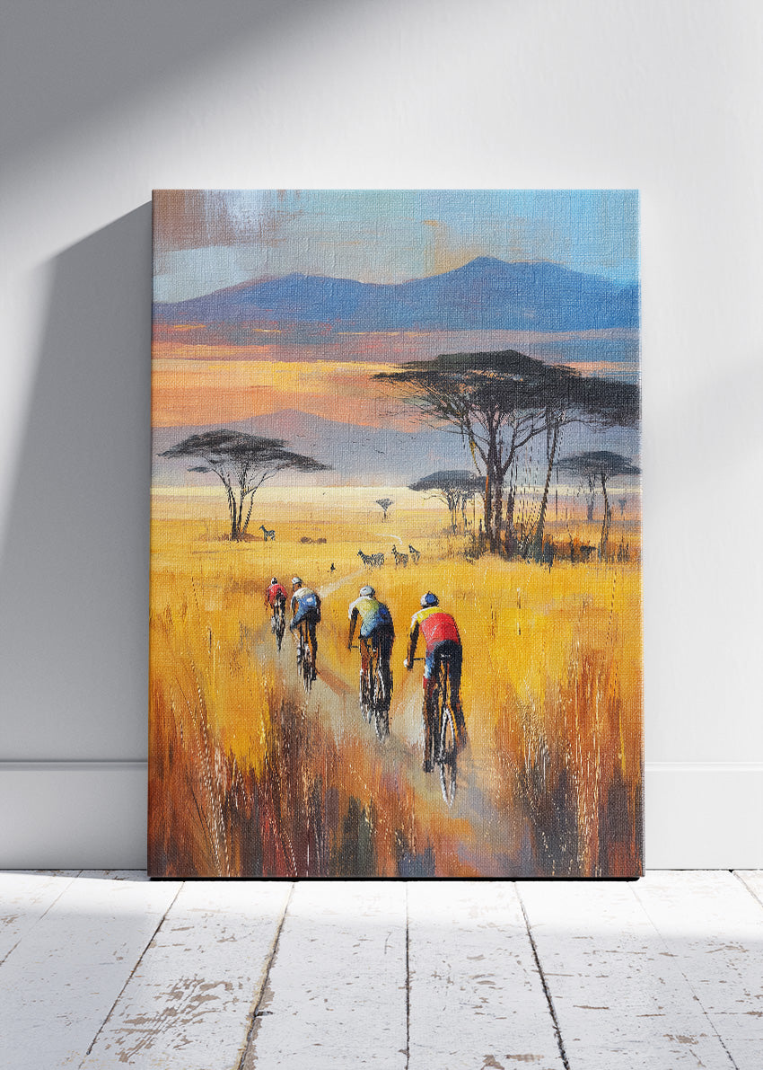 Golden Savanna Cycling Art Print & Canvas – Endless Horizon Ride