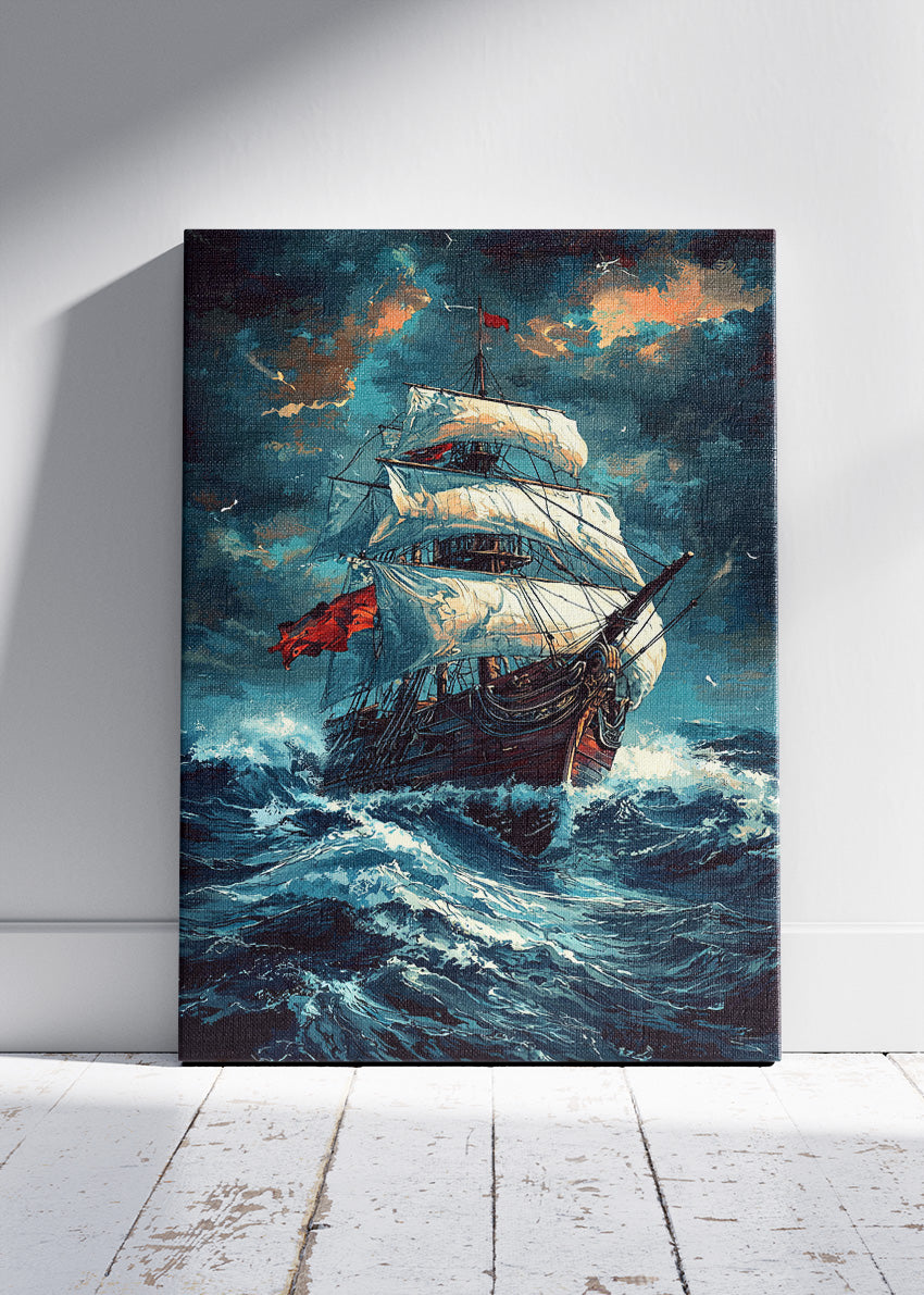 Stormbound Voyager – Dramatic Tall Ship Ocean Canvas & Poster Print – AI PRINT LAB