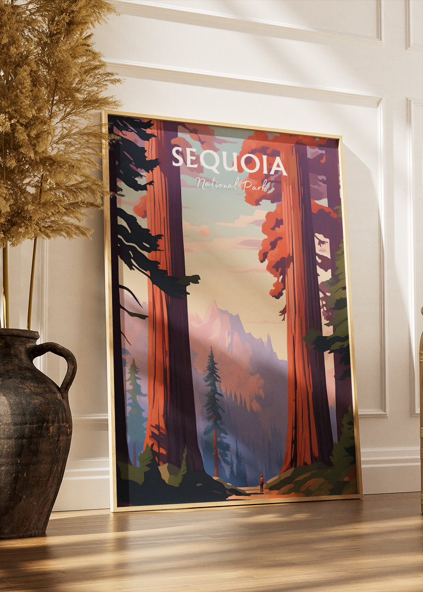 Sequoia National Park Poster & Canvas Print – Illustrated Giant Sequoia Forest Wall Art