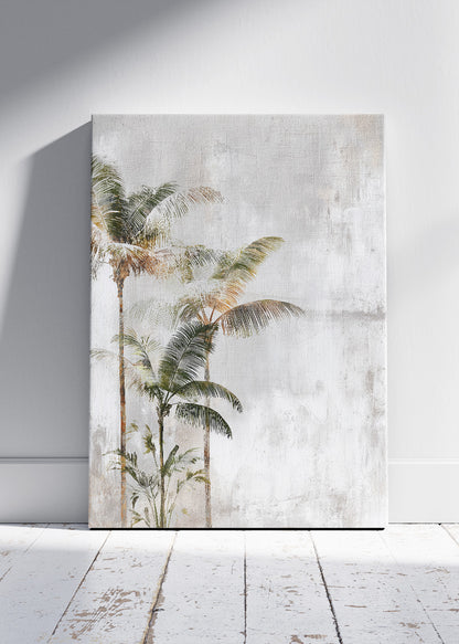 Neutral Tropical Palm Wall Art – Minimalist Beige Botanical Canvas Print | Modern Coastal Portrait Poster