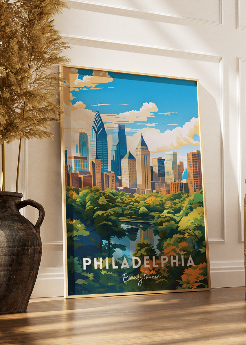 Philadelphia Pennsylvania Poster & Canvas Print – Skyline Park View Illustration Wall Art