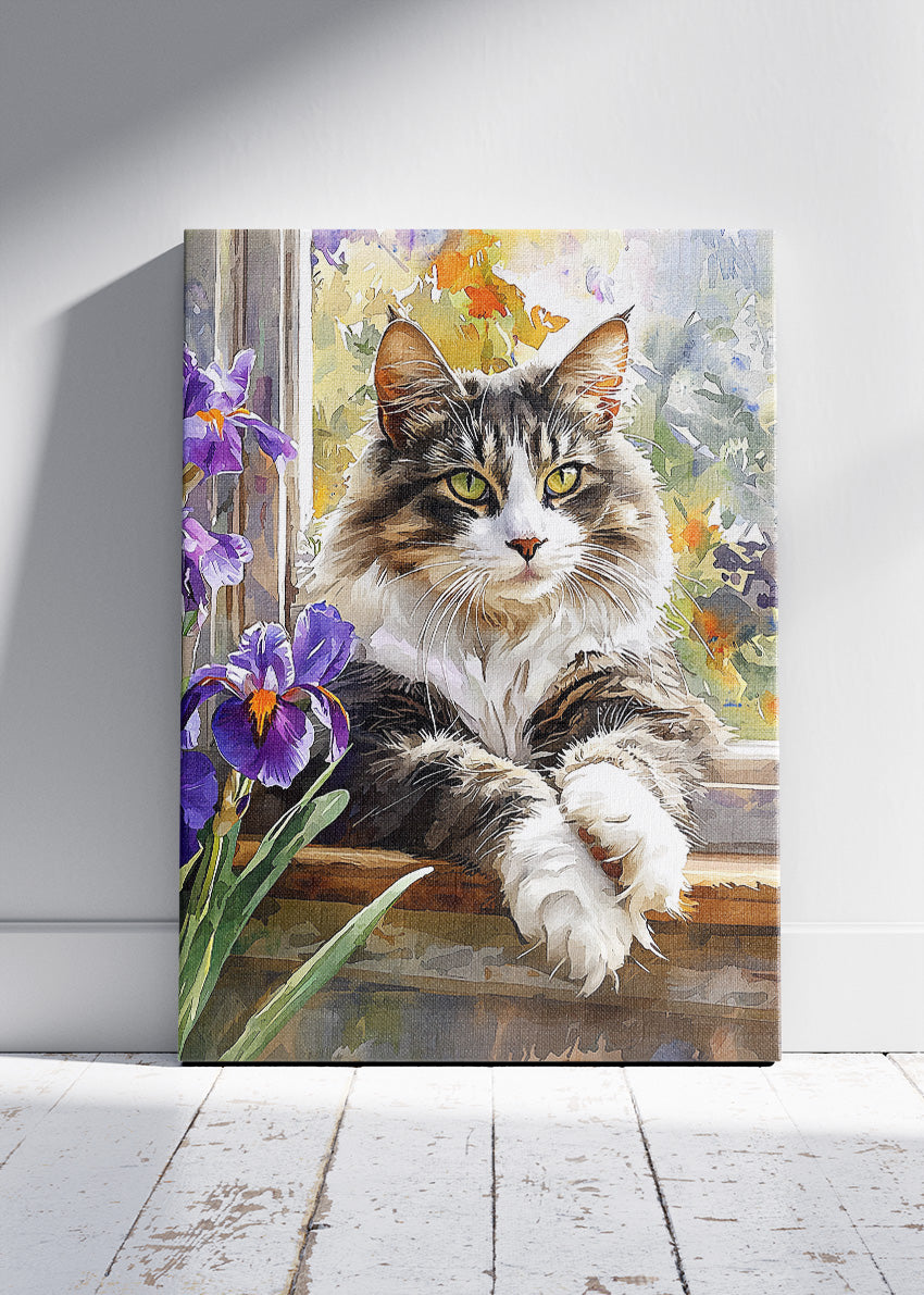 Floral Cat Canvas Print & Poster – Elegant Pet Wall Art – AI PRINT LAB