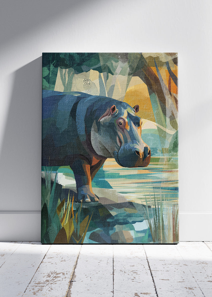 Hippo Canvas Print & Poster – Modern Wildlife Wall Art – AI PRINT LAB