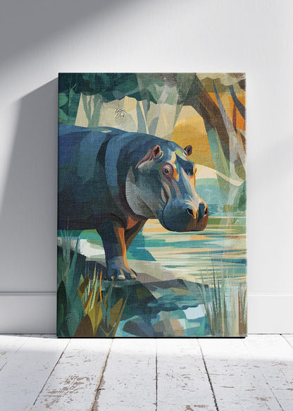 Hippo Canvas Print & Poster – Modern Wildlife Wall Art – AI PRINT LAB