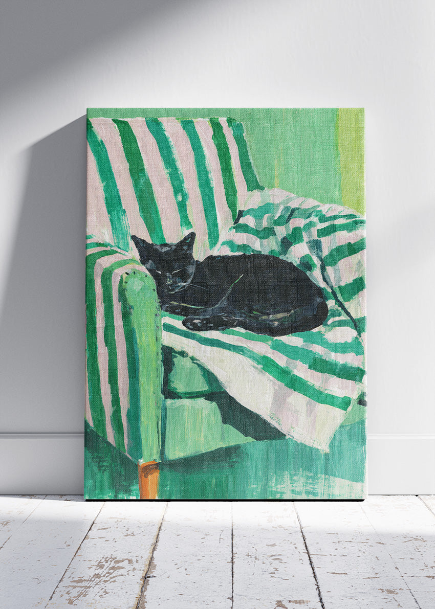 Black Cat Canvas Print & Poster – Green Abstract Interior Wall Art – Modern Artistic Decor – AI PRINT LAB