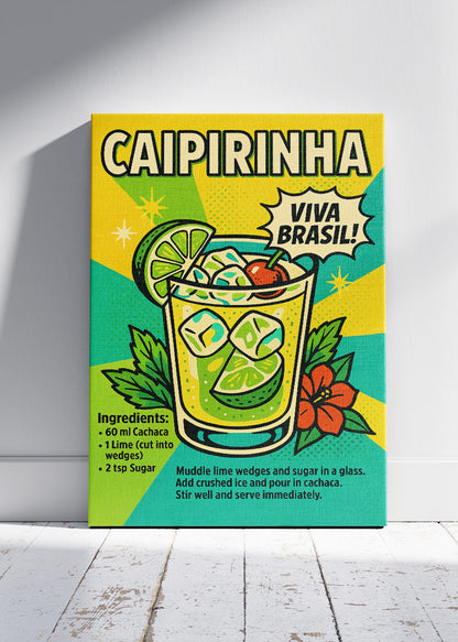 Caipirinha Pop Art Cocktail Poster & Canvas Print | Viva Brasil Retro Bar Wall Art