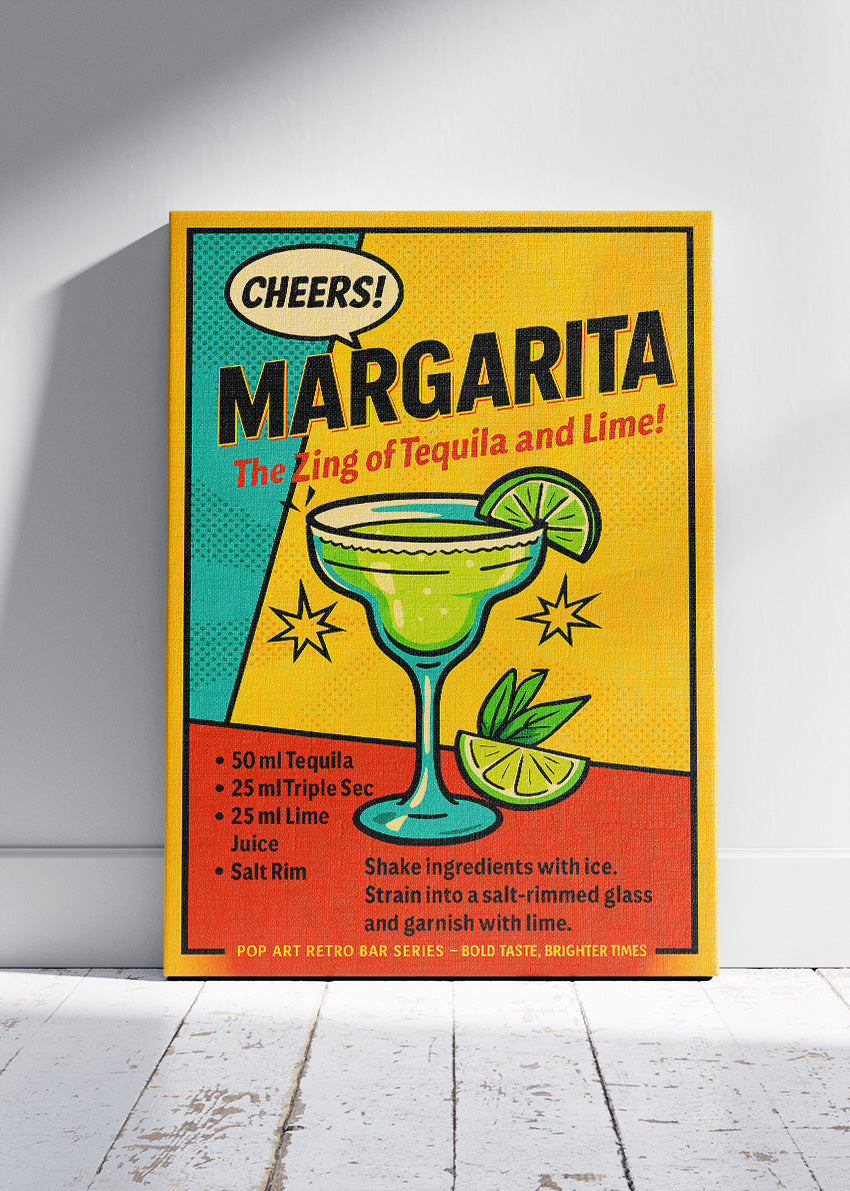 Margarita Pop Art Cocktail Recipe Poster & Canvas Print | Retro Comic Bar Wall Art