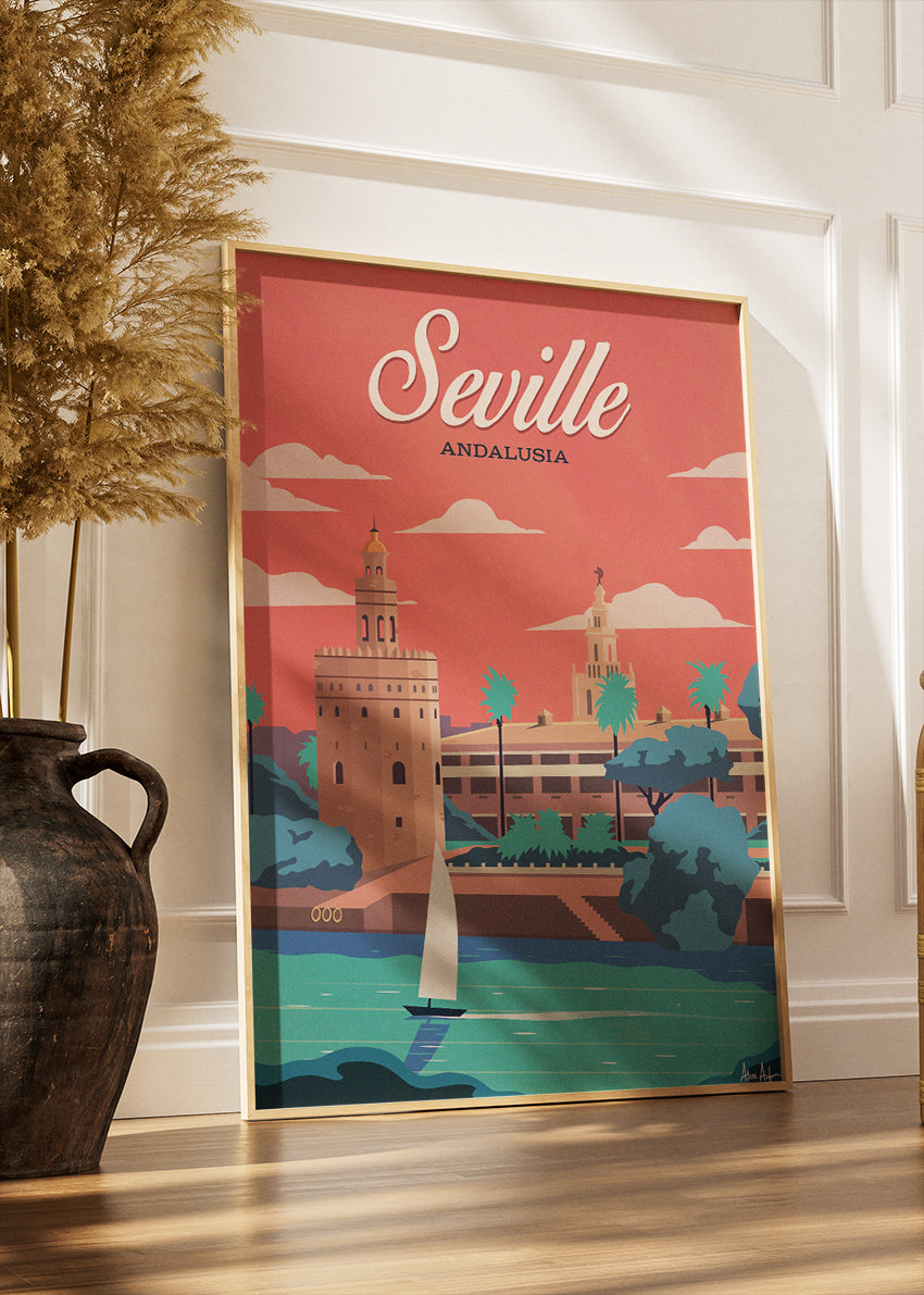 Seville Andalusia Poster & Canvas Print – Vintage Illustrated Spain Travel Art