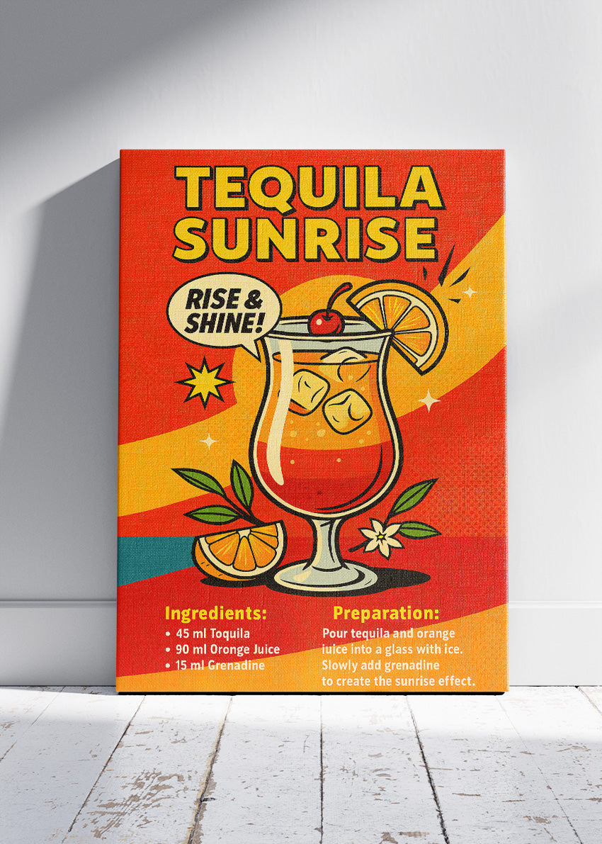 Tequila Sunrise Pop Art Poster & Canvas Print | Retro Bar Cocktail Wall Art