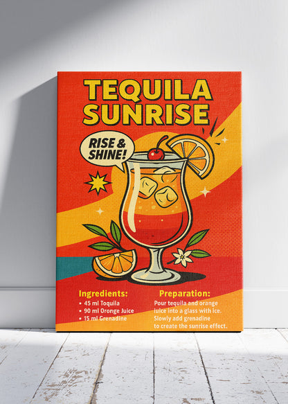 Tequila Sunrise Pop Art Poster & Canvas Print | Retro Bar Cocktail Wall Art