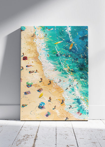 Aerial Beach Scene with Turquoise Waves – Vibrant Coastal Wall Art Poster & Canvas – AI PRINT LAB