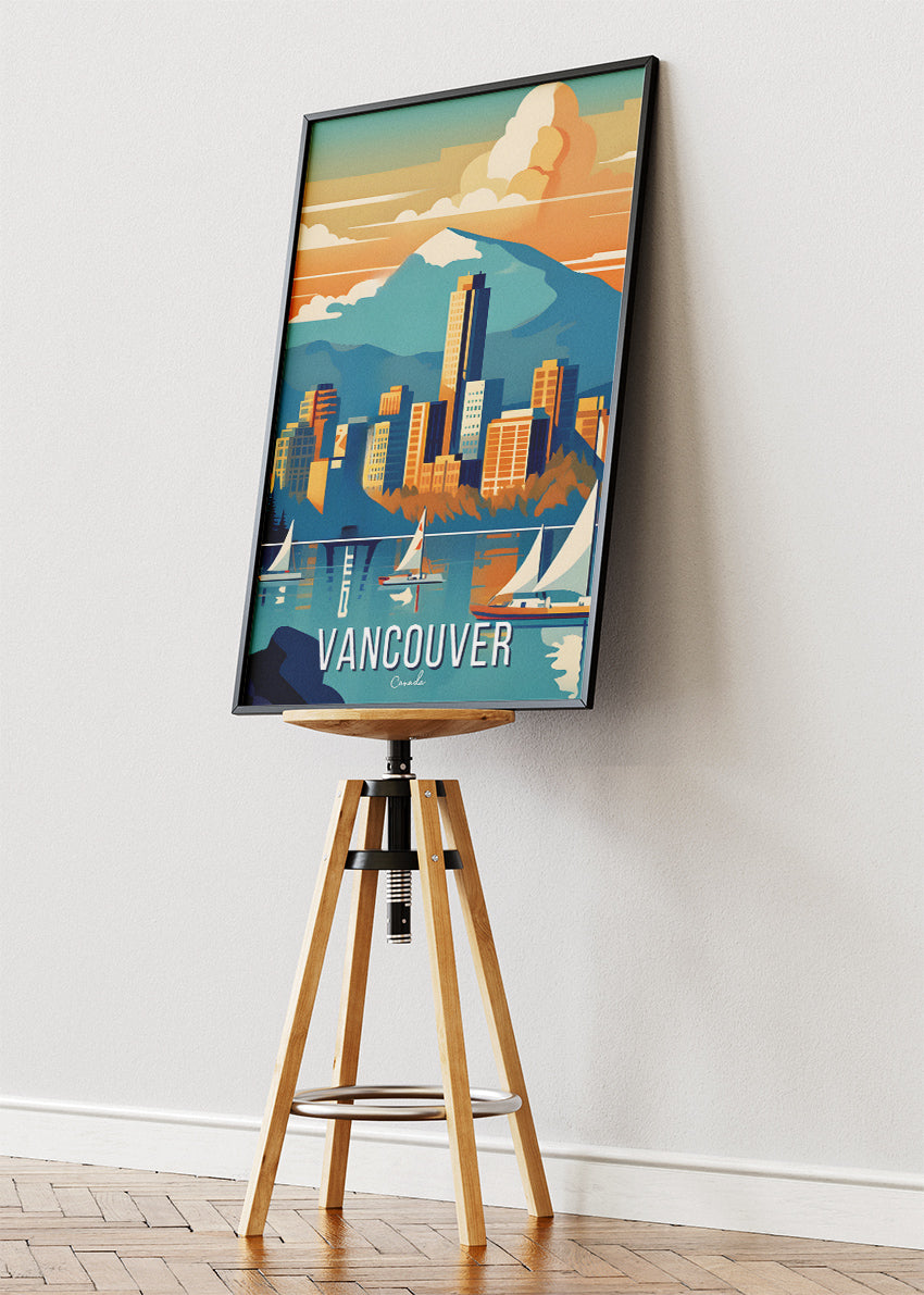 Vancouver Canada Skyline Poster & Canvas Print – Mountains & Sailboats Wall Art