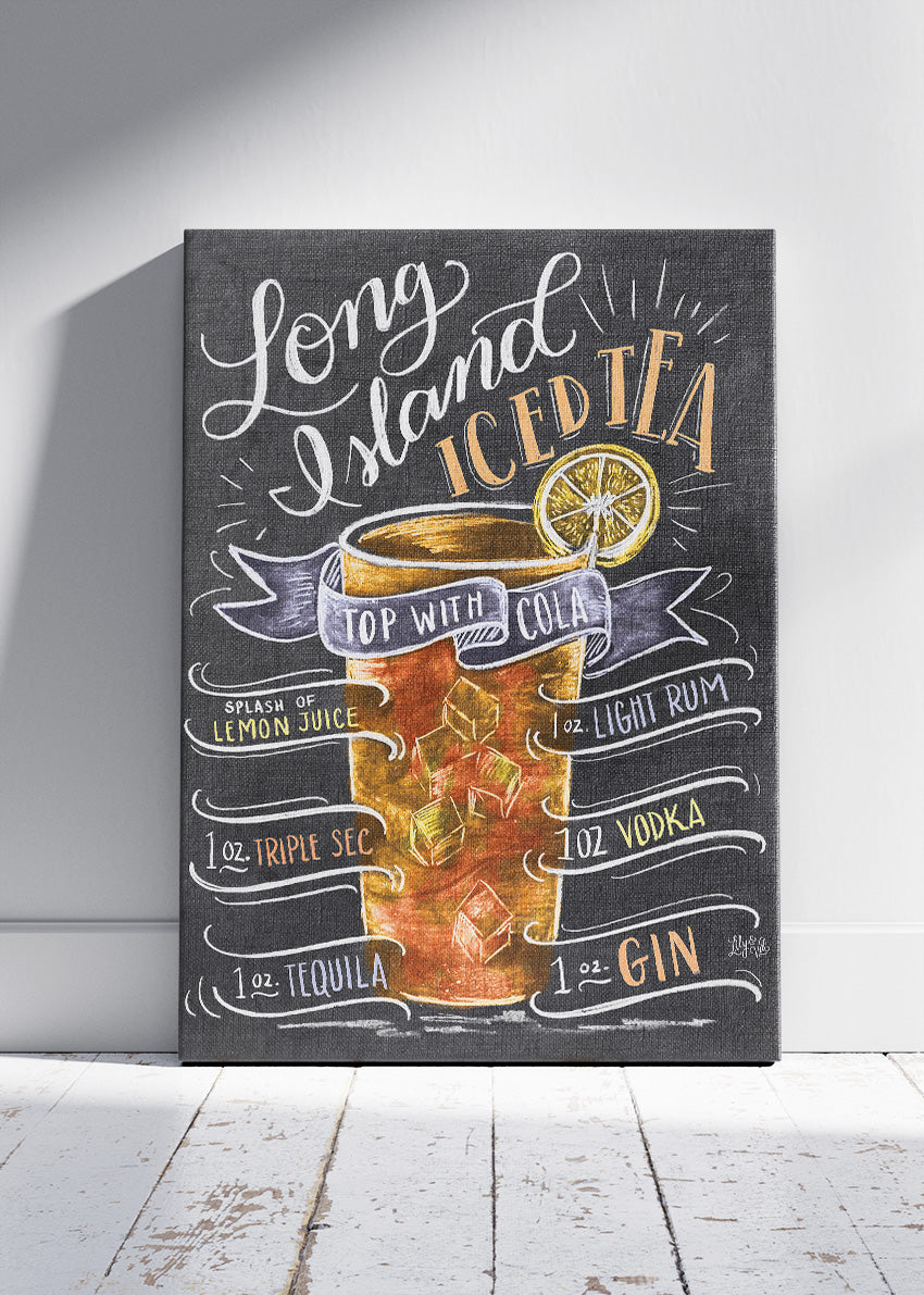 Long Island Iced Tea Chalkboard Cocktail Poster & Canvas Print | Vintage Bar Wall Art
