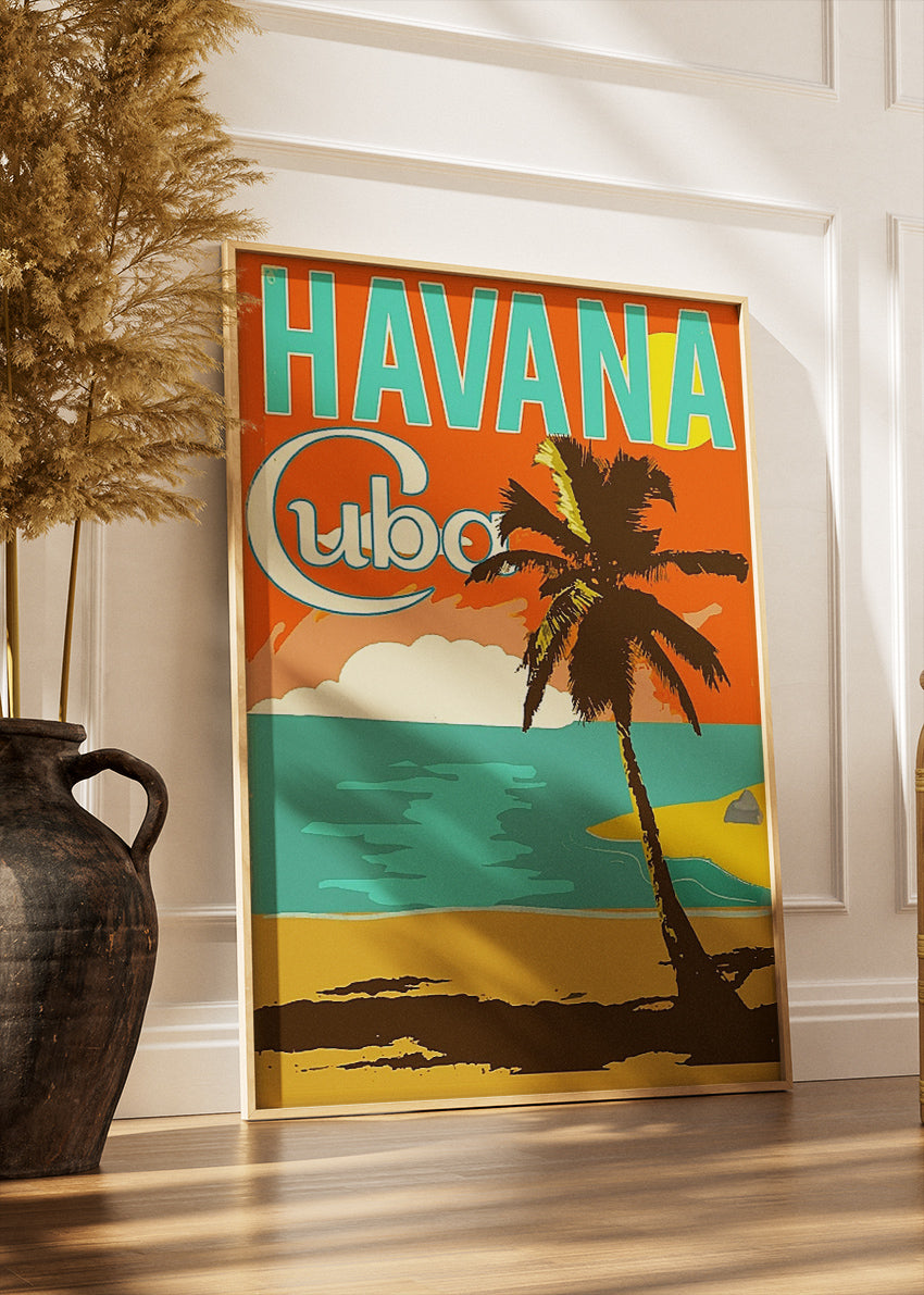 Havana Cuba Retro Beach Poster & Canvas Print – Vintage Palm Tree Tropical Art