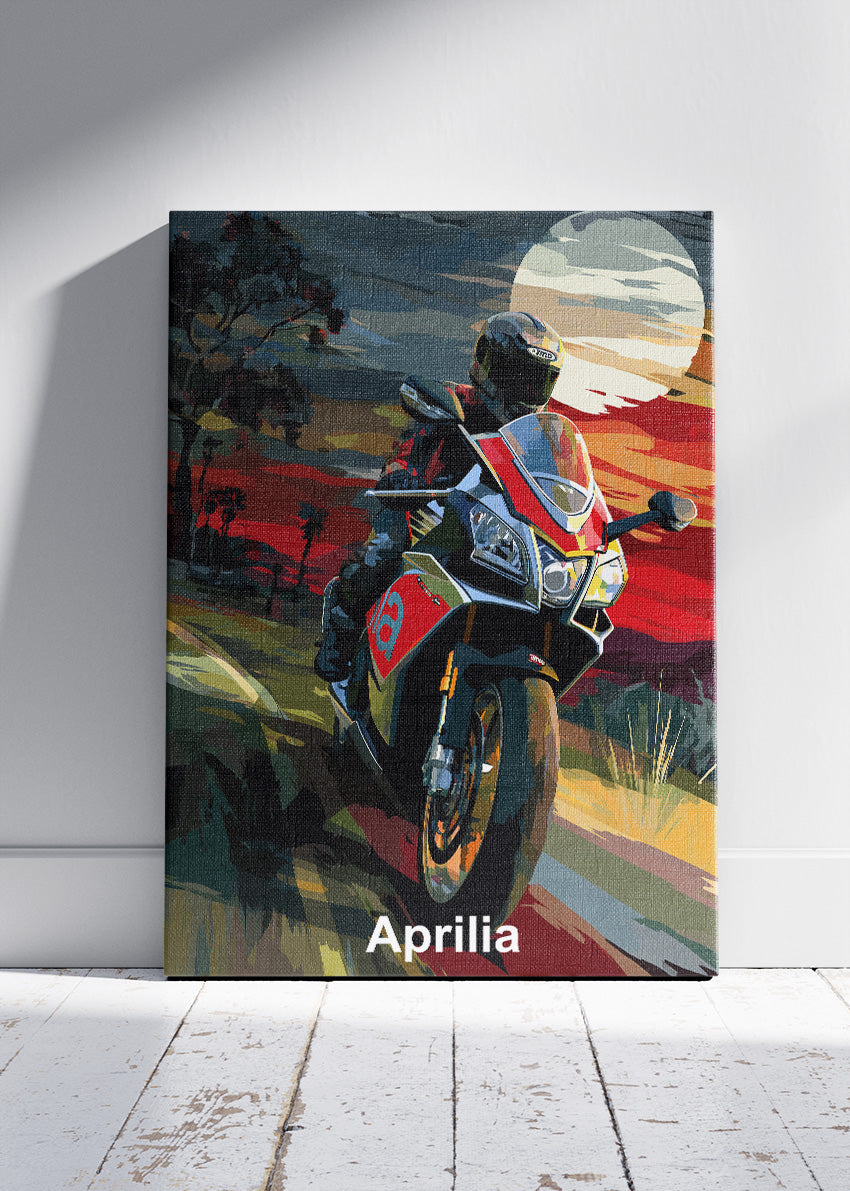 Aprilia Motorcycle Sunset Wall Art Poster & Canvas – Cinematic Sport Bike Artwork