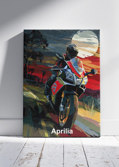 Aprilia Motorcycle Sunset Wall Art Poster & Canvas – Cinematic Sport Bike Artwork