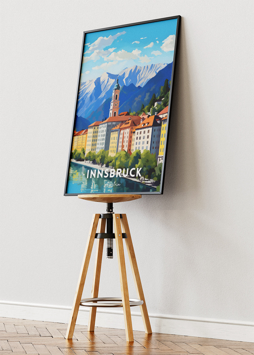 Innsbruck Austria Travel Poster & Canvas Wall Art – Alpine City Landscape Illustration
