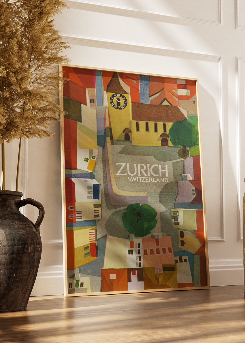 Zurich Switzerland Poster & Canvas Print – Vintage Modern-Art Illustrated City Design