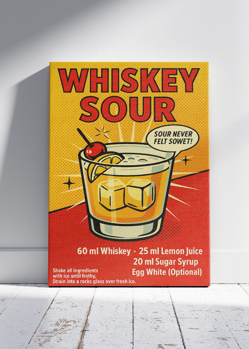 Whiskey Sour Vintage Cocktail Poster & Canvas Print | Retro Bar Wall Art