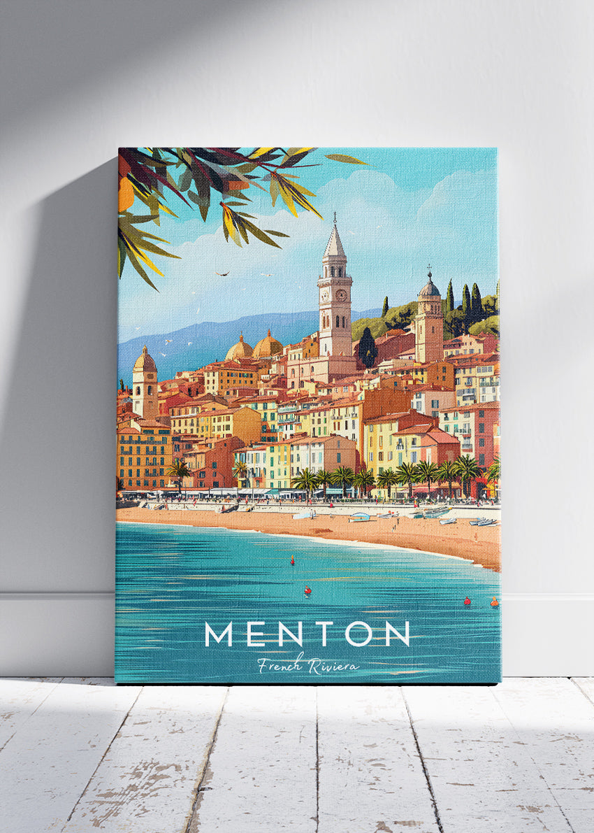 Menton French Riviera Poster & Canvas Print – Vintage Coastal Travel Art