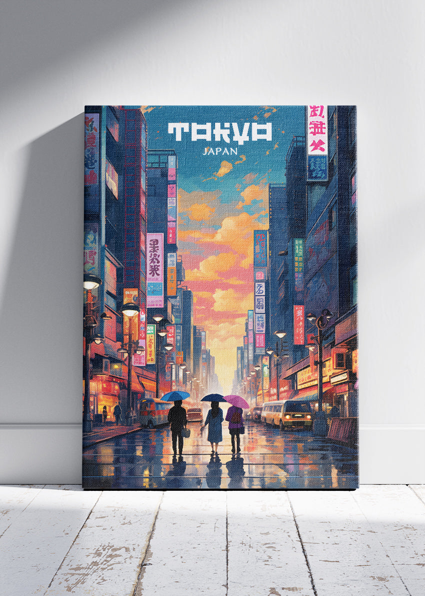Tokyo Japan Poster & Canvas Print – Illustrated Neon City Street Art